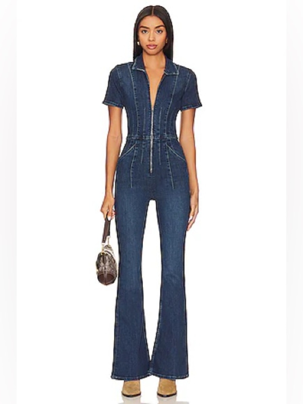 Free People Jayde Denim Flared Jumpsuit